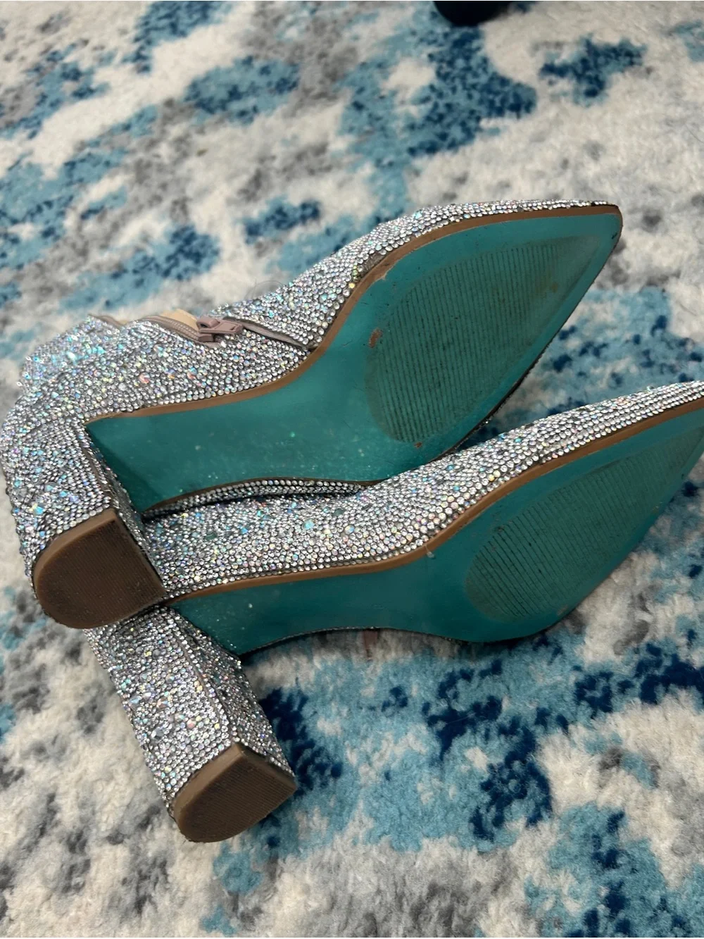 Betsey Johnson Silver Crystal Embellished Ankle Boots